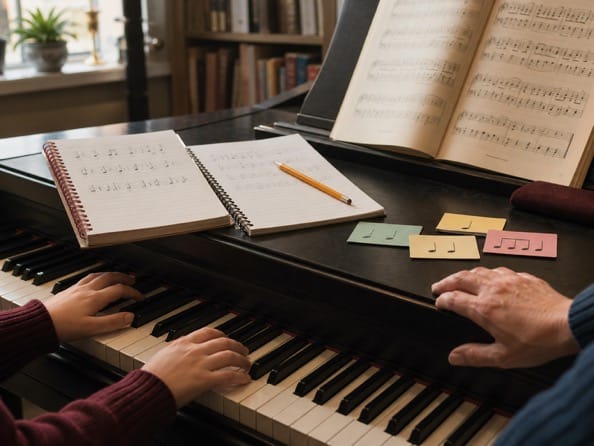 Shared learning materials in a piano studio